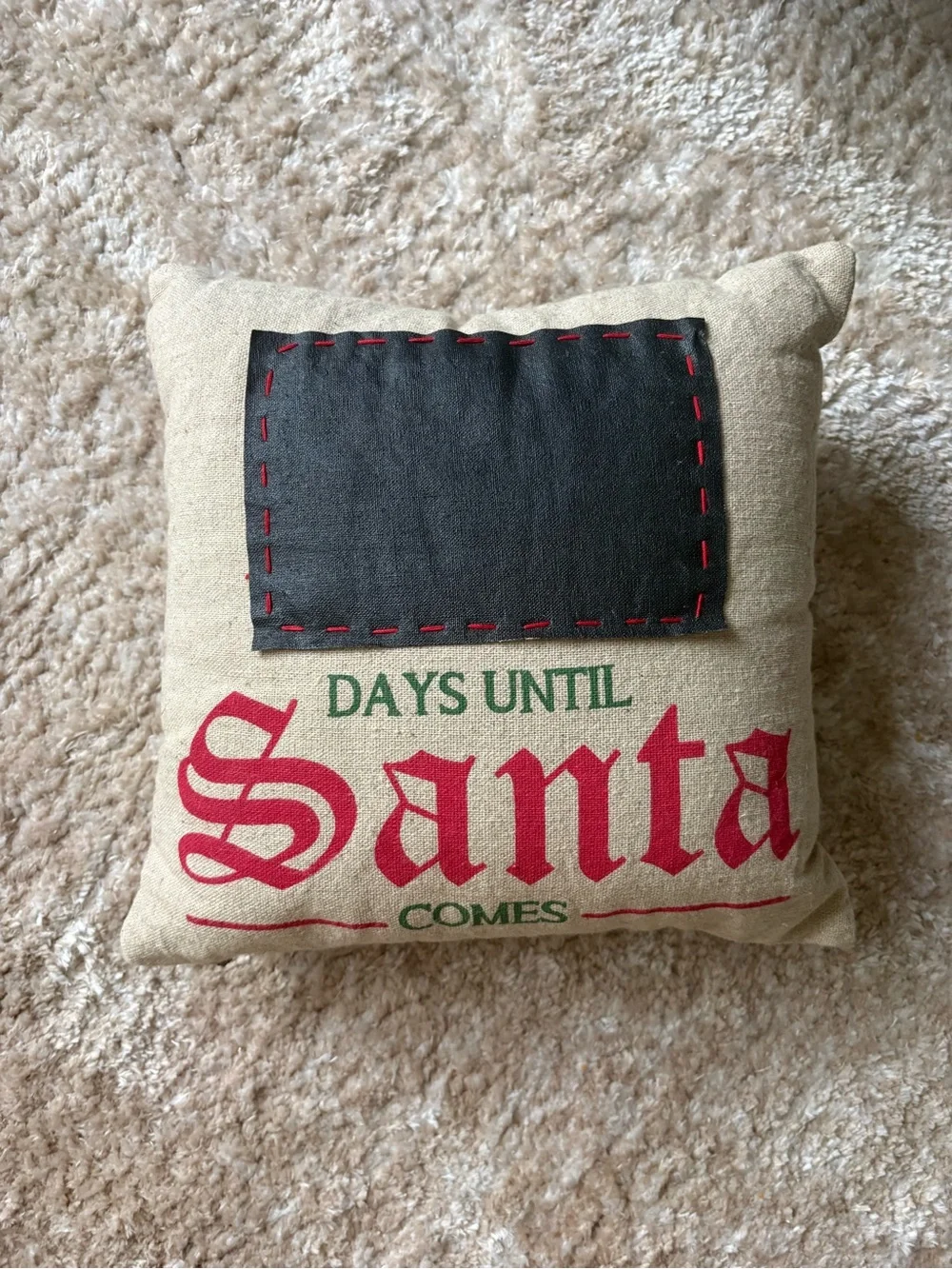 Pier 1 Festive 'Days Until Santa' Countdown Pillow in Red, Green, Black, Beige